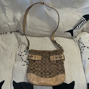 Coach tan and brown canvas crossbody with leather details damaged